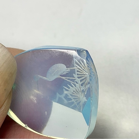 Art Deco Sterling Opaline Glass Necklace Japanese Carved Crane - Picture 7 of 11